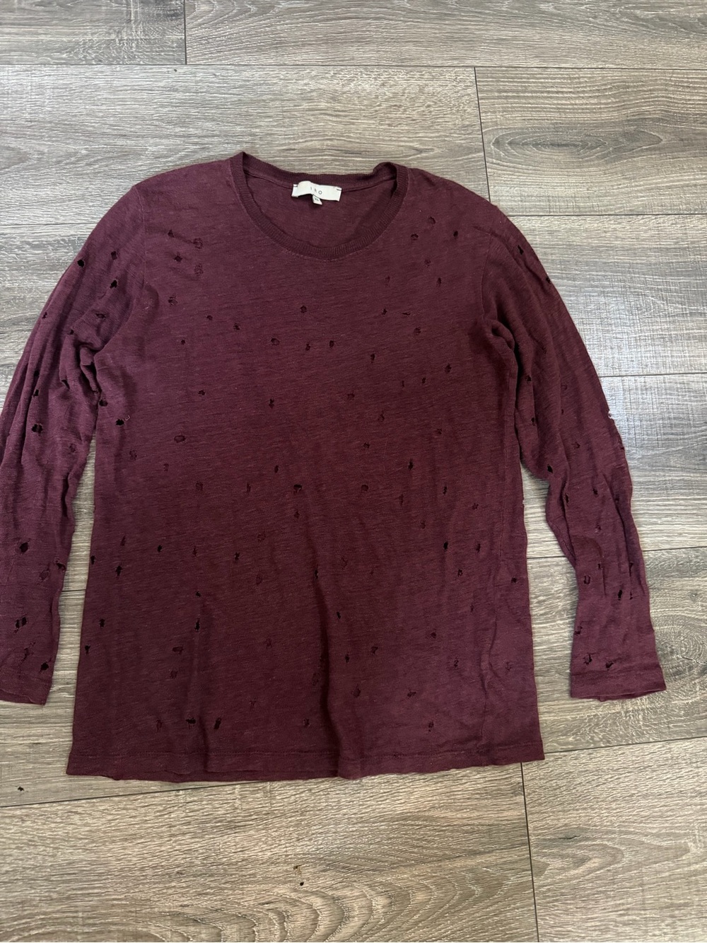 IRO Marvina Linen Distressed Long-Sleeve Crewneck Lightweight Sweater Top XS
